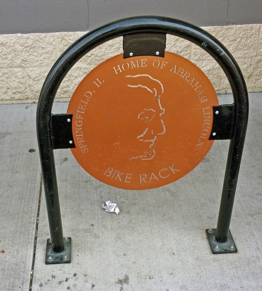 I saw this official Abraham Lincoln Bicycle Rack outside a supermarket in Springfield, Illinois. 
